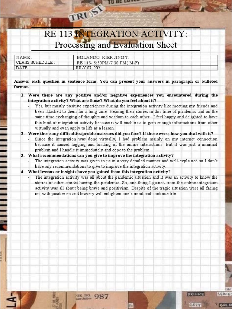 RE 113 Integration Activity Insights | PDF