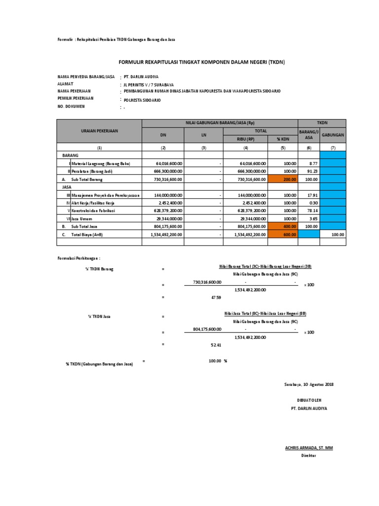 Rekapitulasi Penilaian TKDN Barang dan Jasa | PDF