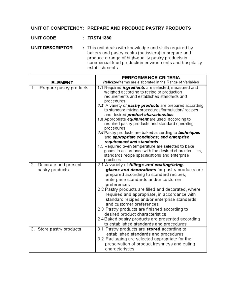 Pastry Product Preparation and Production | PDF | Cakes | Baking