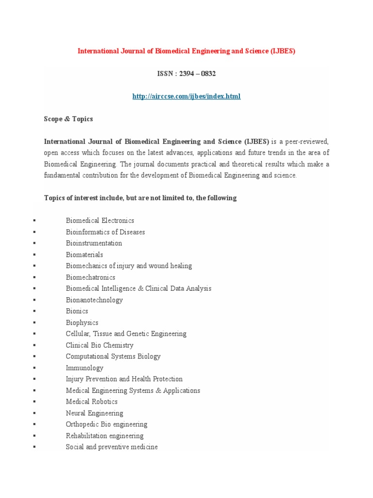 International Journal of Biomedical Engineering and Science (IJBES ...