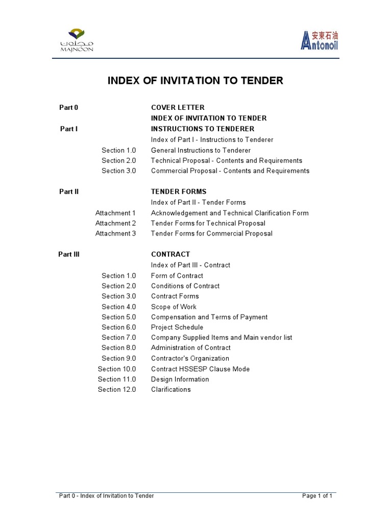 Invitation to Tender Index Guide | PDF