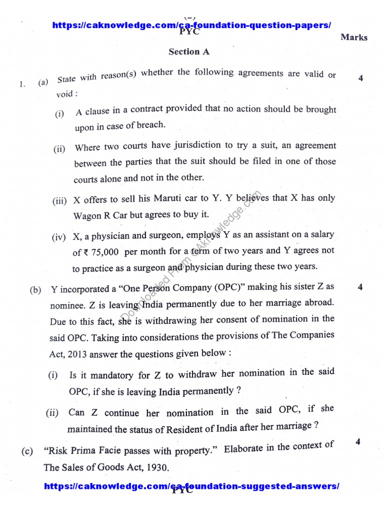 Ca Foundation Business Law Question Paper July 2021 Pdf