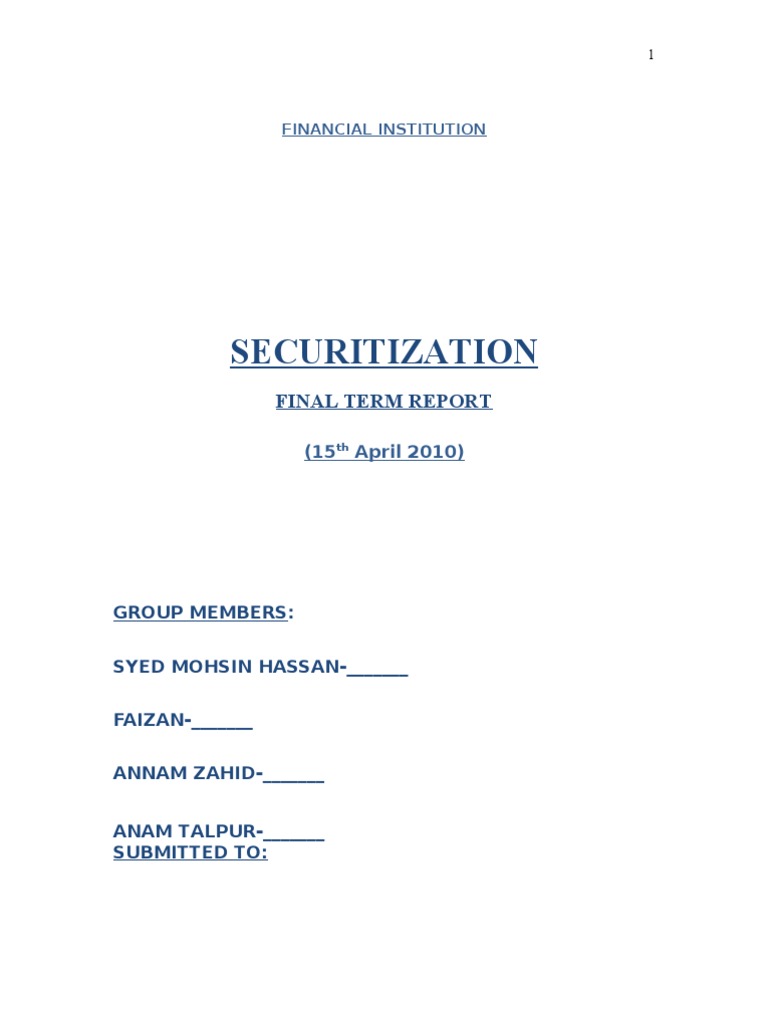 Securitization: Final Term Report | PDF | Securitization | Asset Backed ...