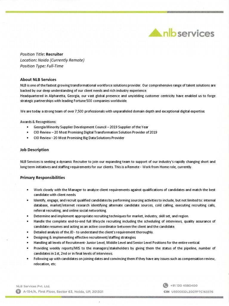 Remote Recruiter Job at NLB Services | PDF | Chief Information Officer ...