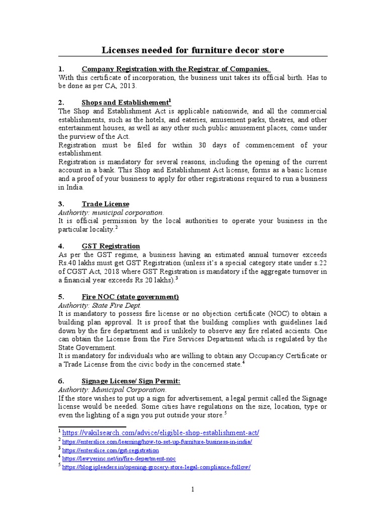 Licenses Needed For Furniture Decor Store PDF Pollution Government