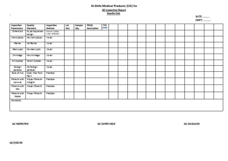 Inspection Report For Needle HUB | PDF