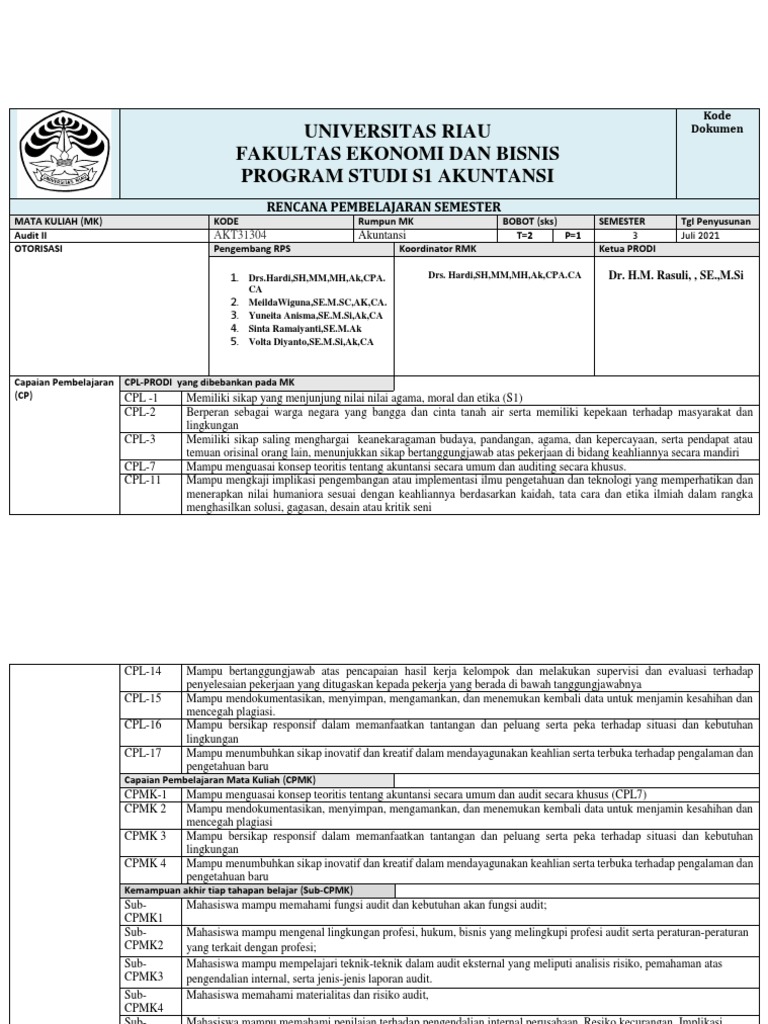 Rencana Pembelajaran Audit II | PDF | Komputer | Teknologi & Rekayasa
