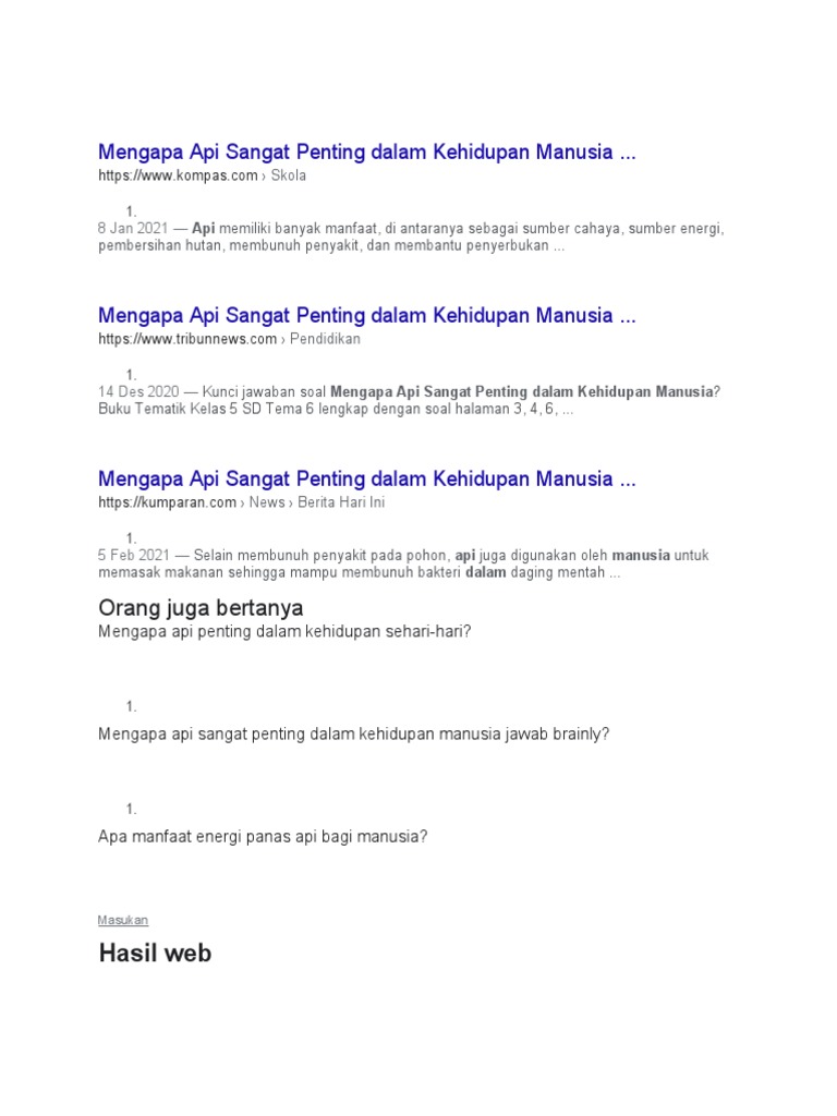 Mengapa Api Sangat Penting Dalam Kehidupan Manusia ... : Hasil Web | PDF