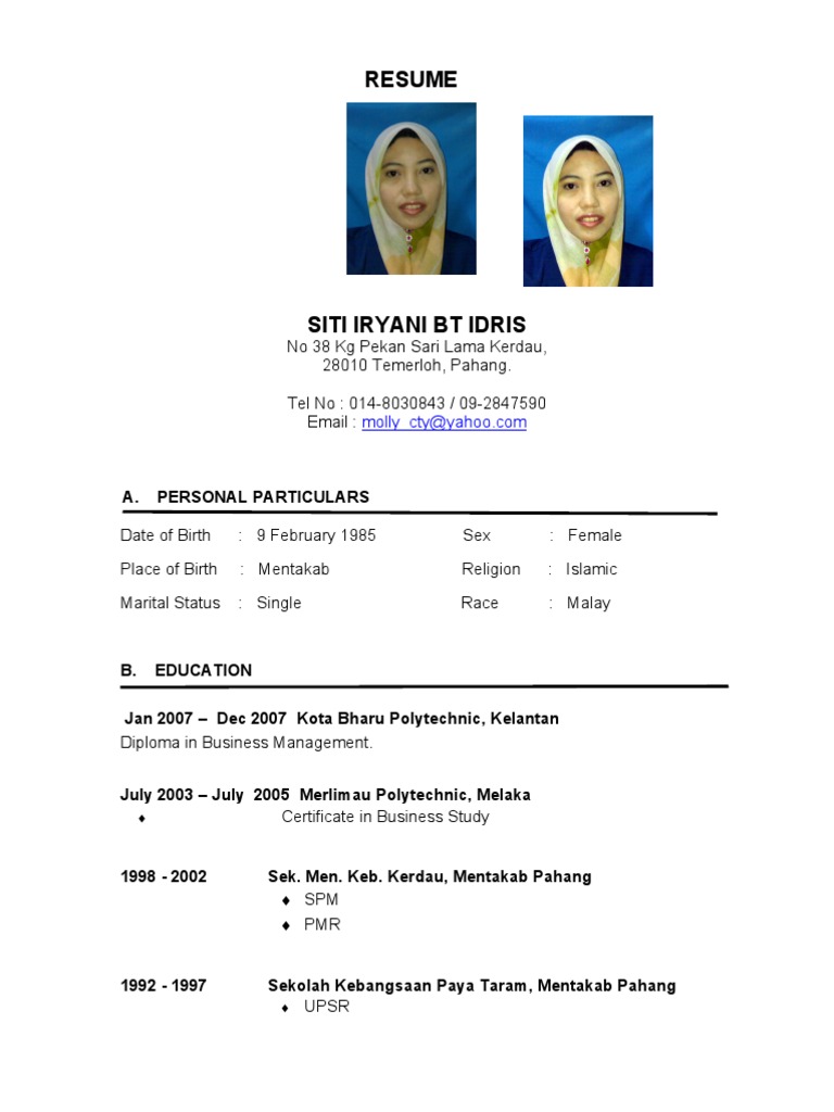 sample resume malaysia 2022