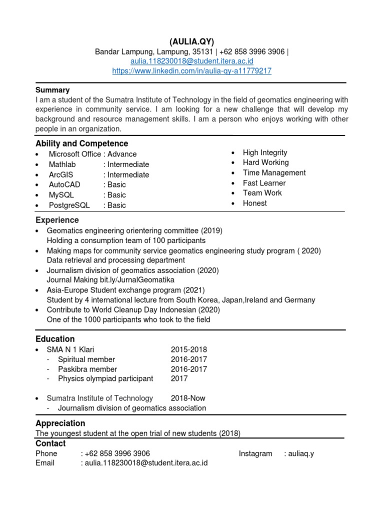 Geomatics Engineering Student Profile | PDF
