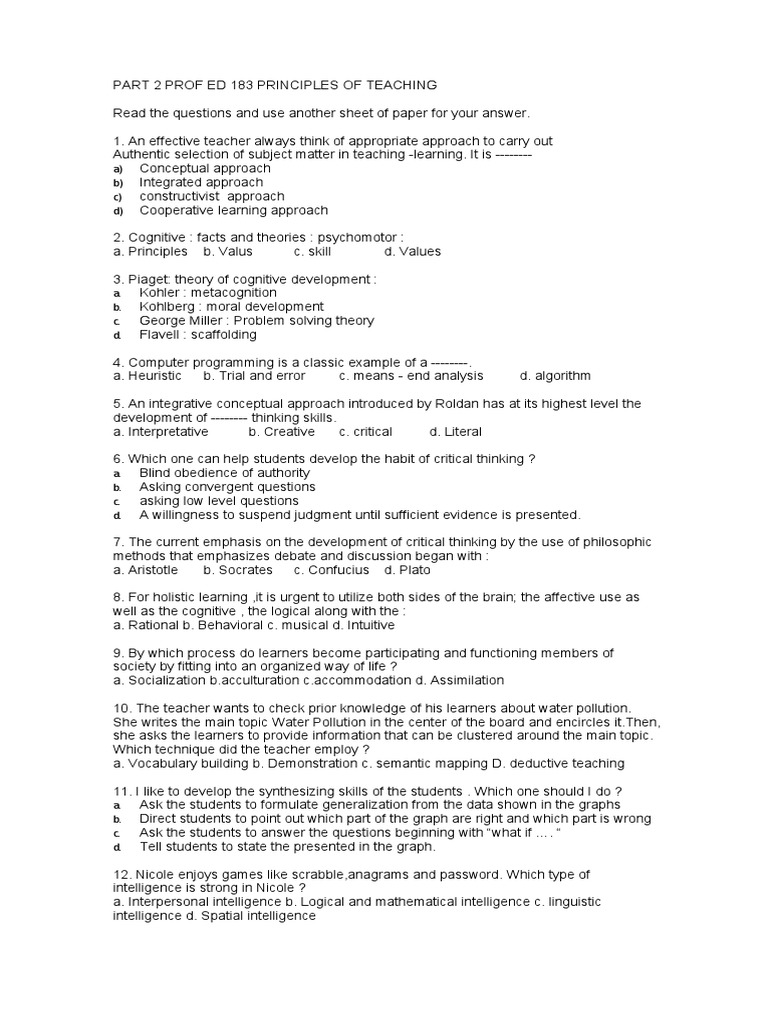 Part 2 Prof Ed 183 Principles Of Teaching Pdf Constructivism