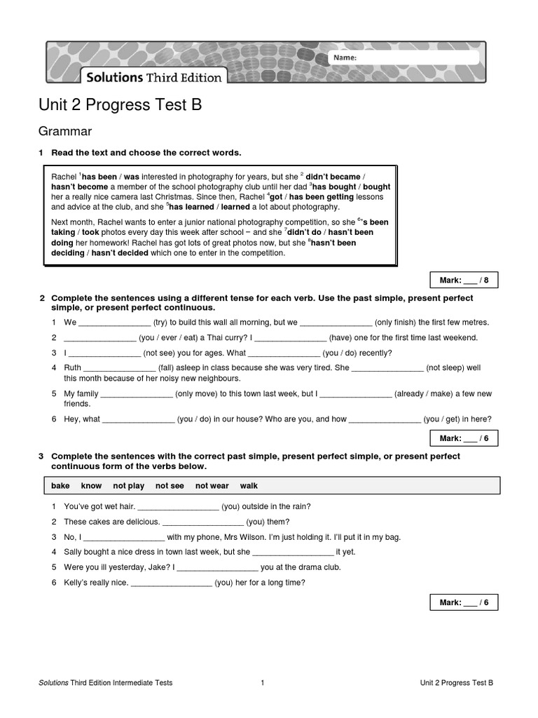 Unit 2 Progress Test B Answers | PDF | Linguistics