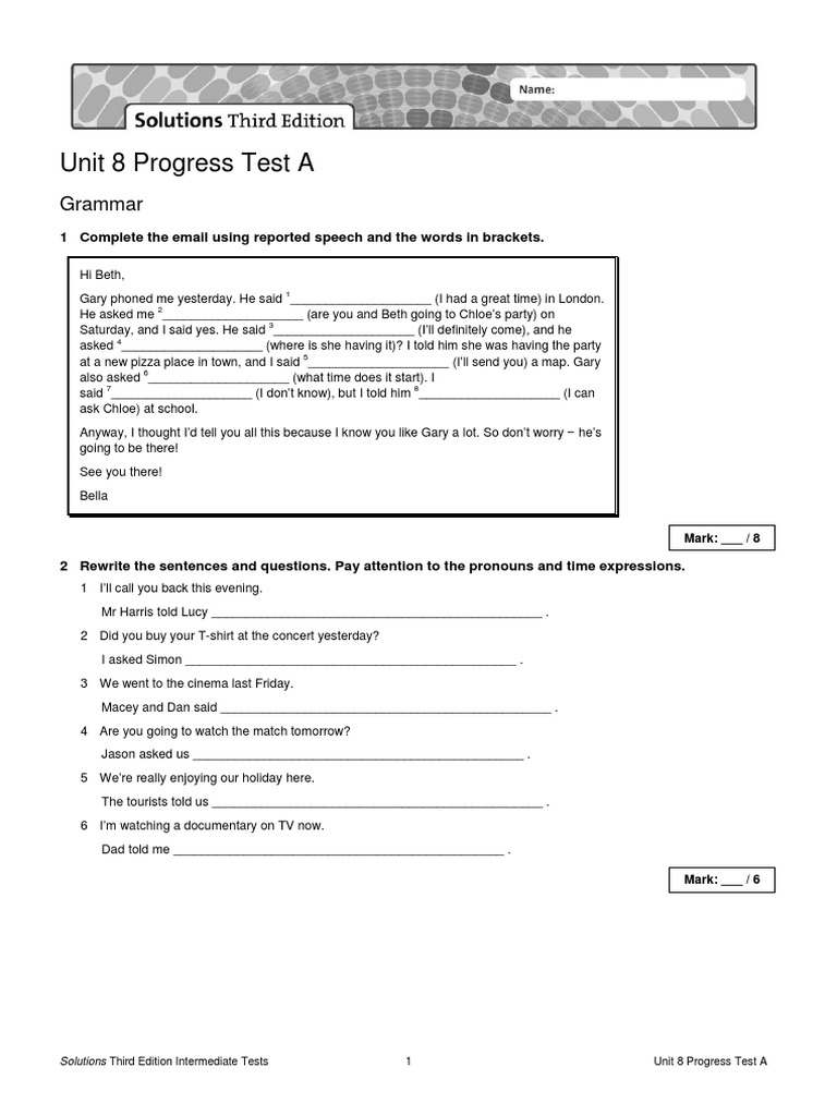Unit 8 Progress Test A: Grammar | PDF | Translations