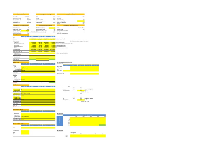 Bus Financial Assumptions and Projections | PDF | Depreciation | Expense