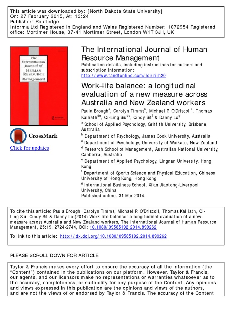 Brough2014 (Measurement Work-Life Balance) | PDF | Psychometrics ...