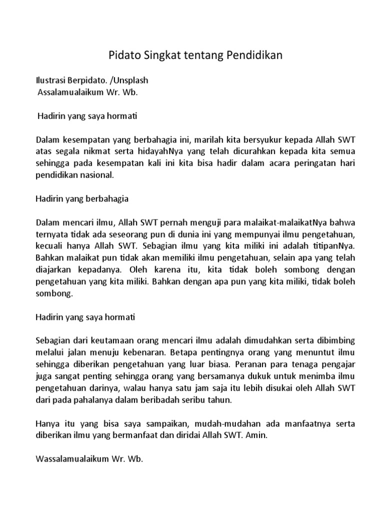Pidato Singkat Tentang Pendidikan  PDF