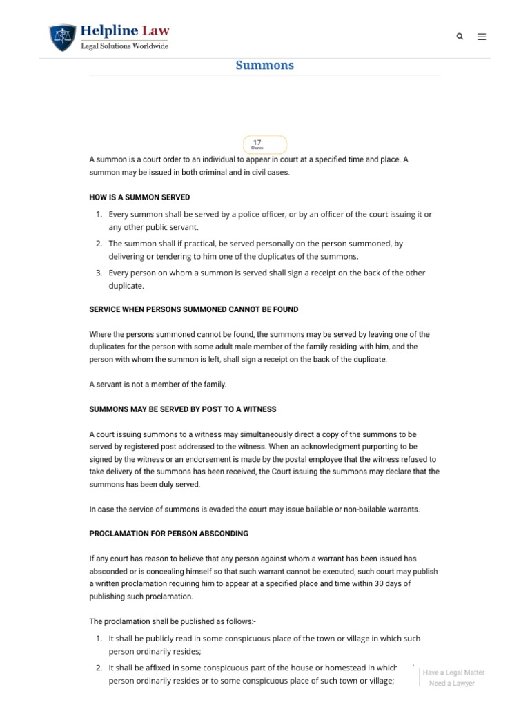 Summons How Is A Summon Served PDF Summons Lawyer