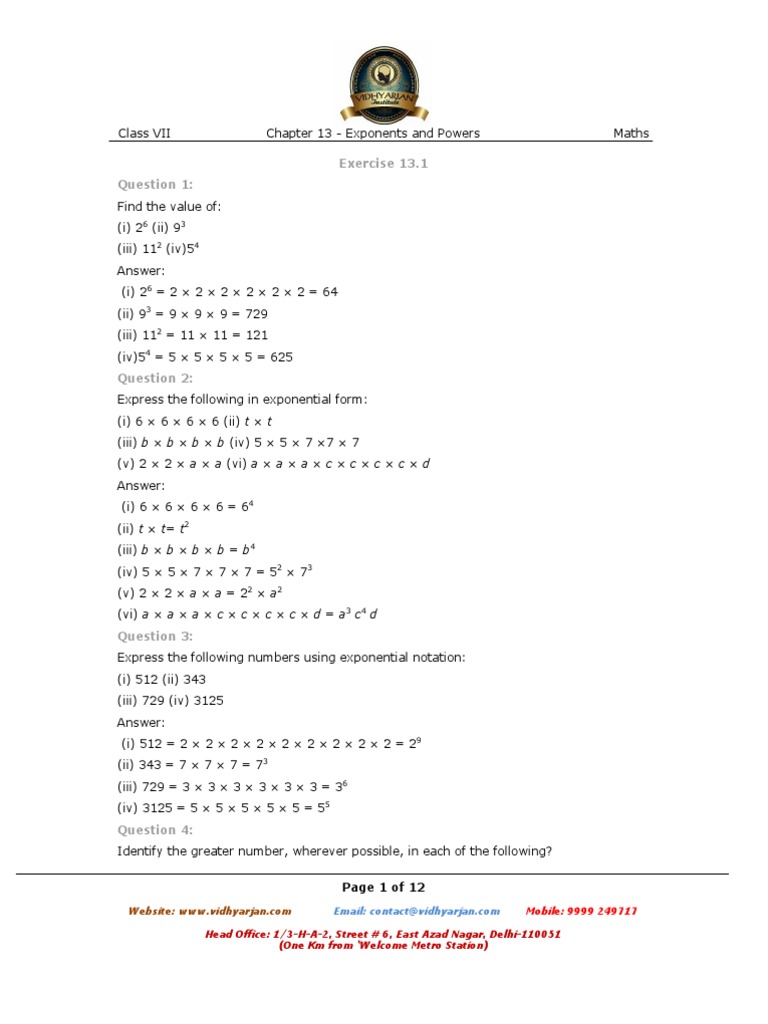 Exponents and Powers for Class VII | PDF | Stars | Astronomy