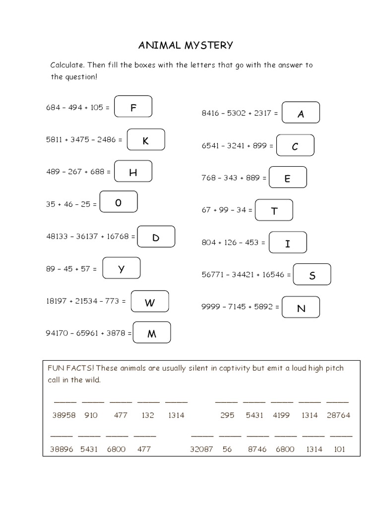 Math Puzzle with Animal Clue | PDF
