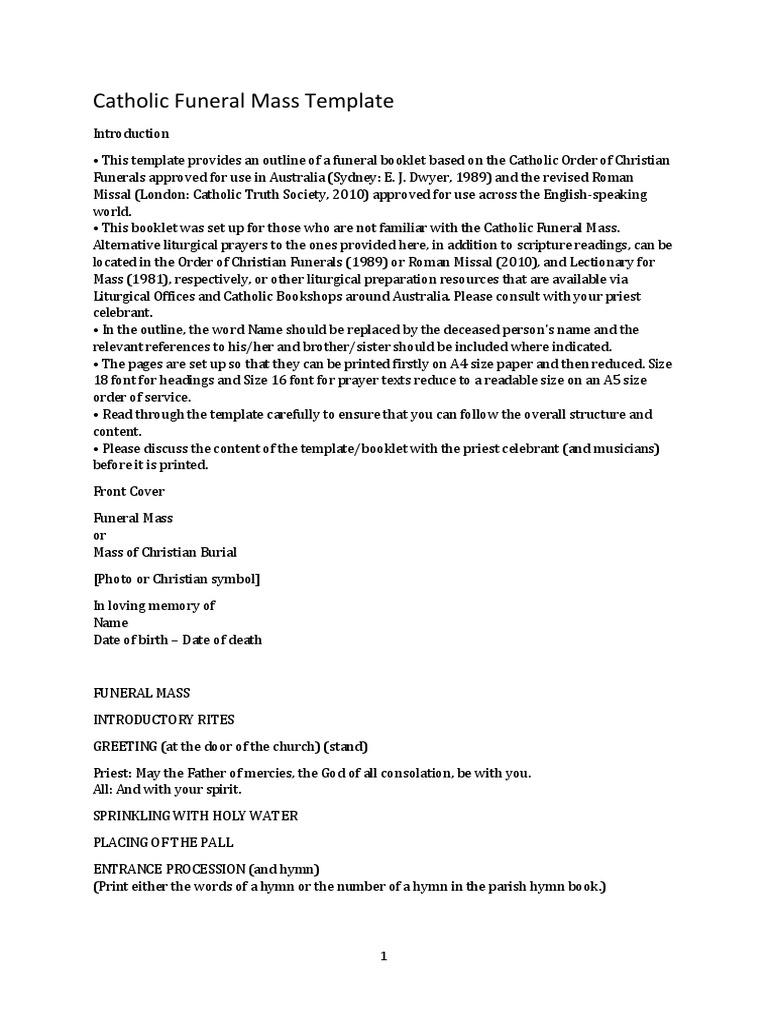 Catholic Funeral Mass Template | PDF | Mass (Liturgy) | Lord's Prayer