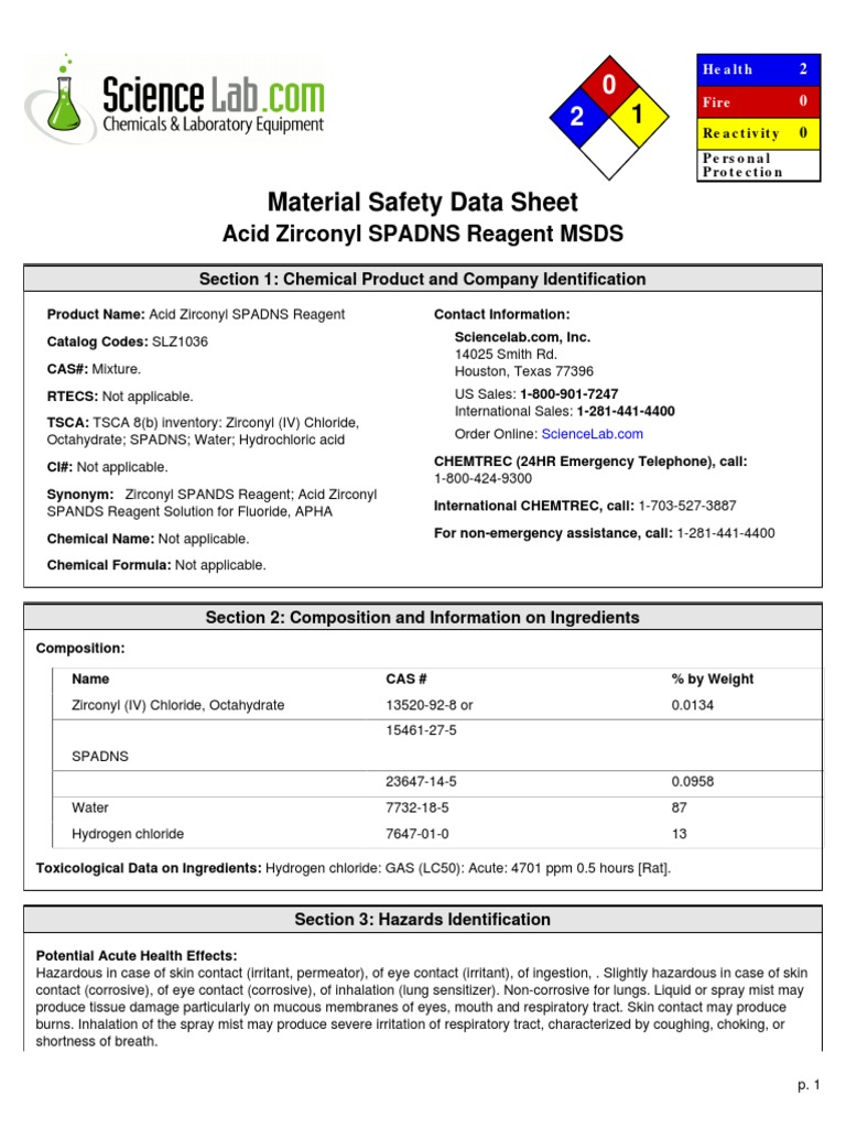 Acid Zirconyl SPADNS Reagent | PDF | Water | Corrosion