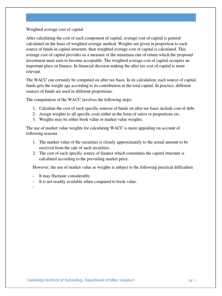 WACC Calculation: Book vs Market Weights | PDF | Cost Of Capital ...