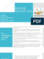 CRITERIA FOR CONSTITUTION OF ULBs