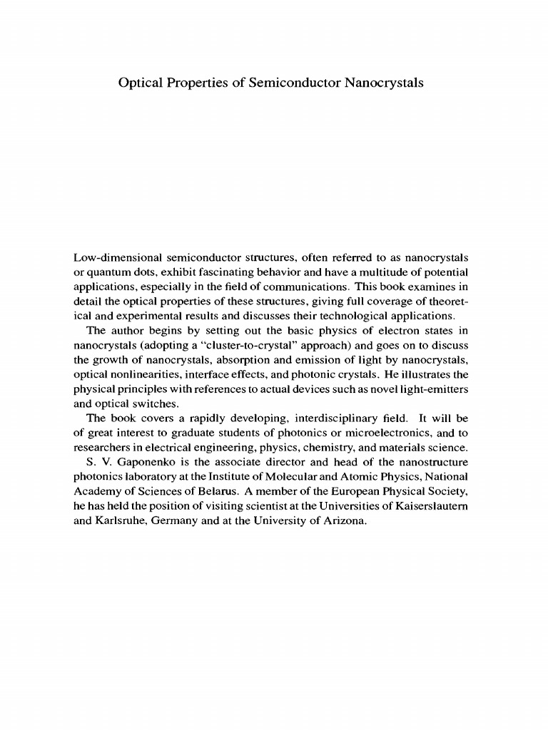 Optical Properties of Semiconductor Nanocrystals | PDF