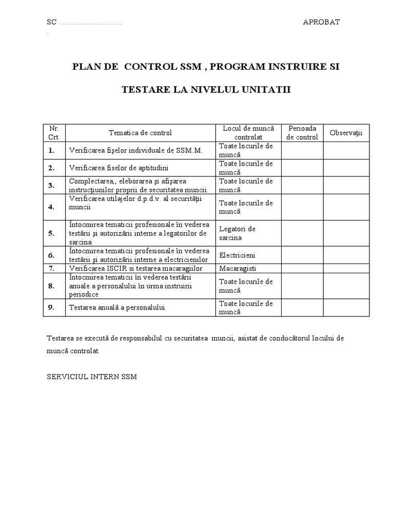 Plan de Testare Si Control | PDF