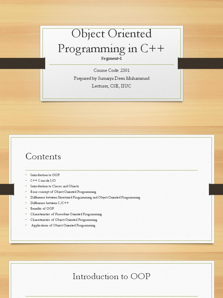 Object Oriented Programming in C++: Course Code: 2301 Prepared by ...