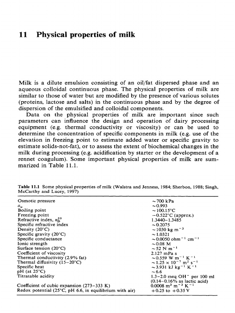 11 Physical Properties of Milk PDF Redox Buffer Solution