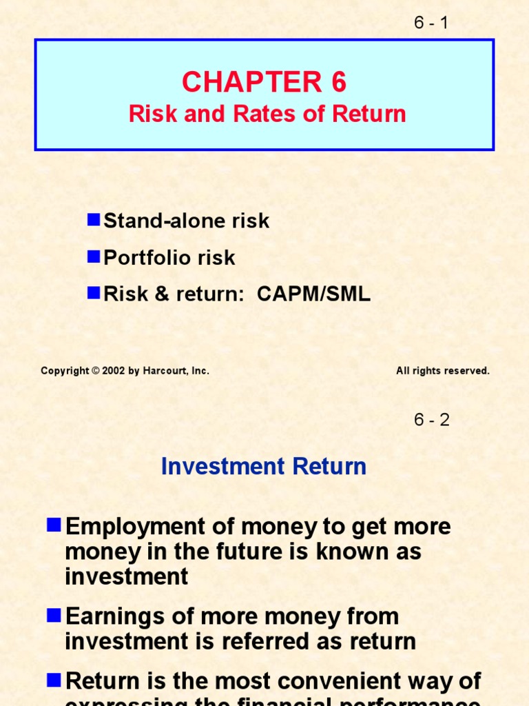 Risk and Rates of Return StandAlone Risk Portfolio Risk Risk & Return