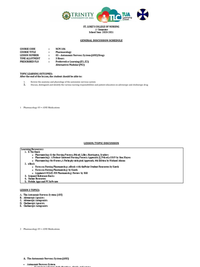 PHARMA - Module 03 - ANS Drugs H | PDF | Norepinephrine | Acetylcholine