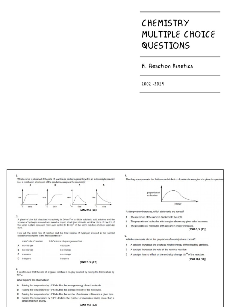 Chemistry Reaction Kinetics MCQs 2002-2014 | PDF