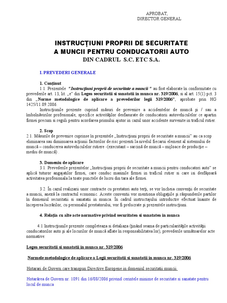 Instructiuni Proprii de SSM Soferi | PDF