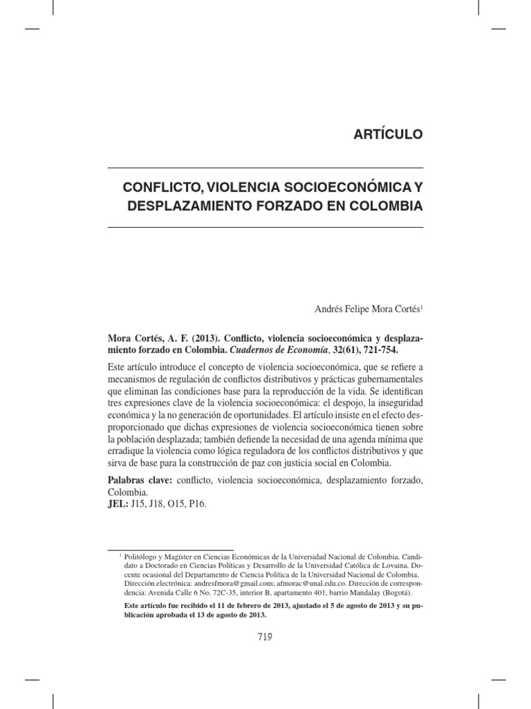 Violencia Socioeconómica y Desplazamiento en Colombia | PDF | Violencia ...