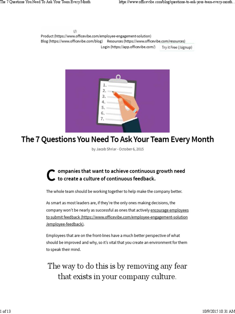 You Need To Ask Your Team Every Month | PDF