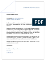 Carta de renuncia de mecánico en Valda Motors