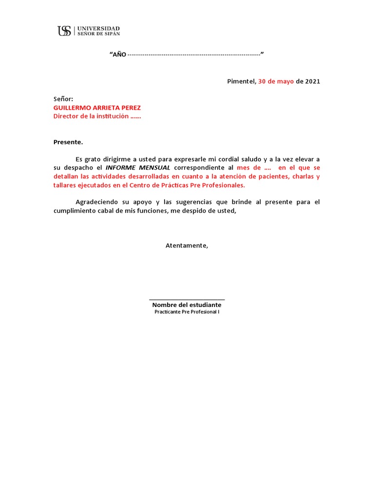 Formato Oficio para Entrega de Informe Mensual | PDF