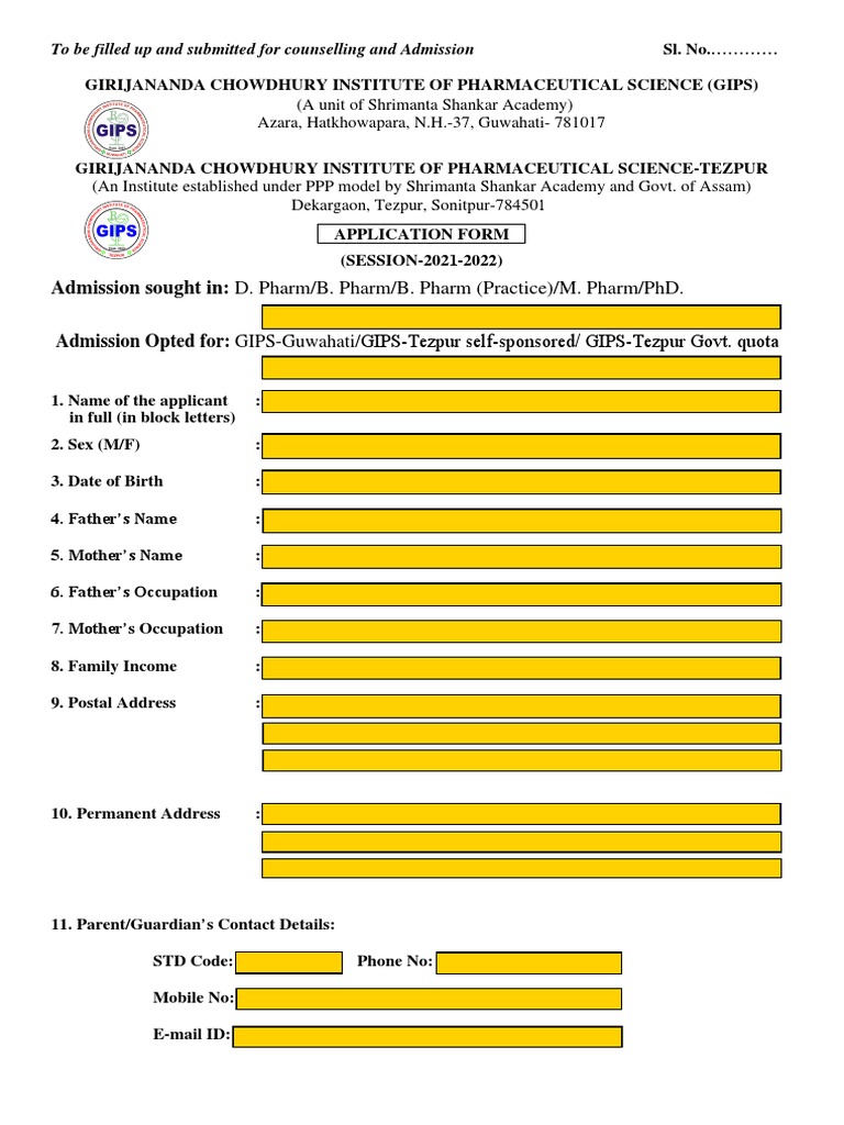 GIPS Application Form 2021 | PDF | Health Care | Vocational Education