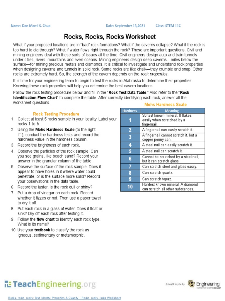 Rocks Rocks Rocks  PDF  Rock (Geology)  Hardness Regarding Mohs Hardness Scale Worksheet