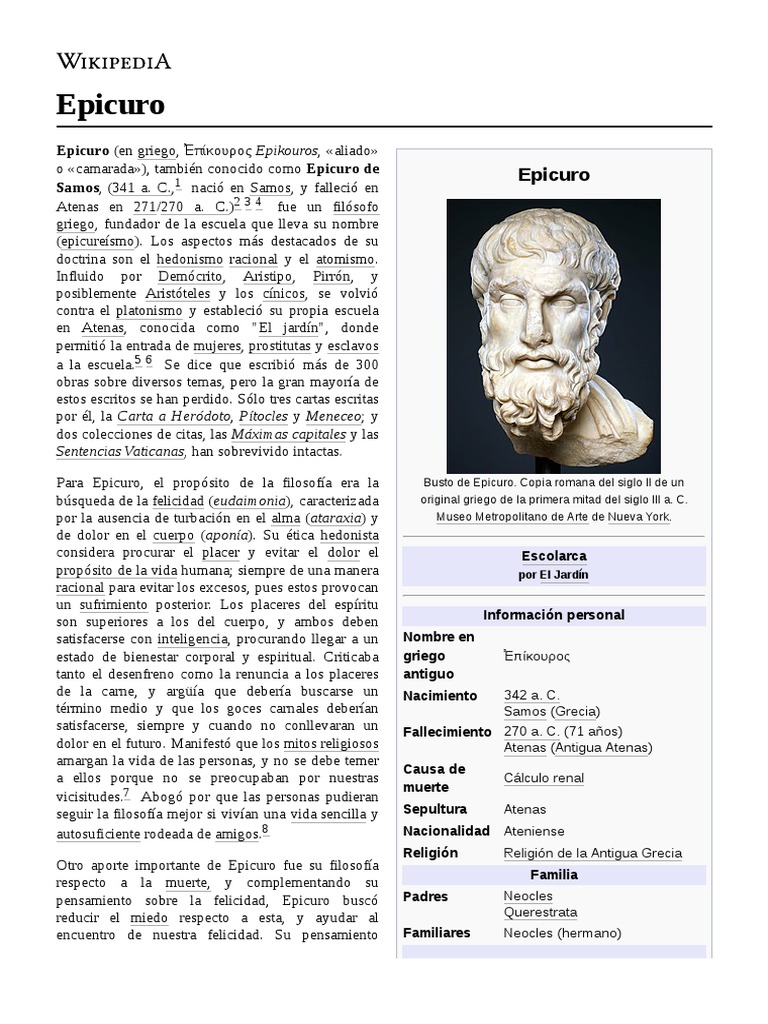 Epicuro | PDF | Conocimiento | Teorías filosóficas