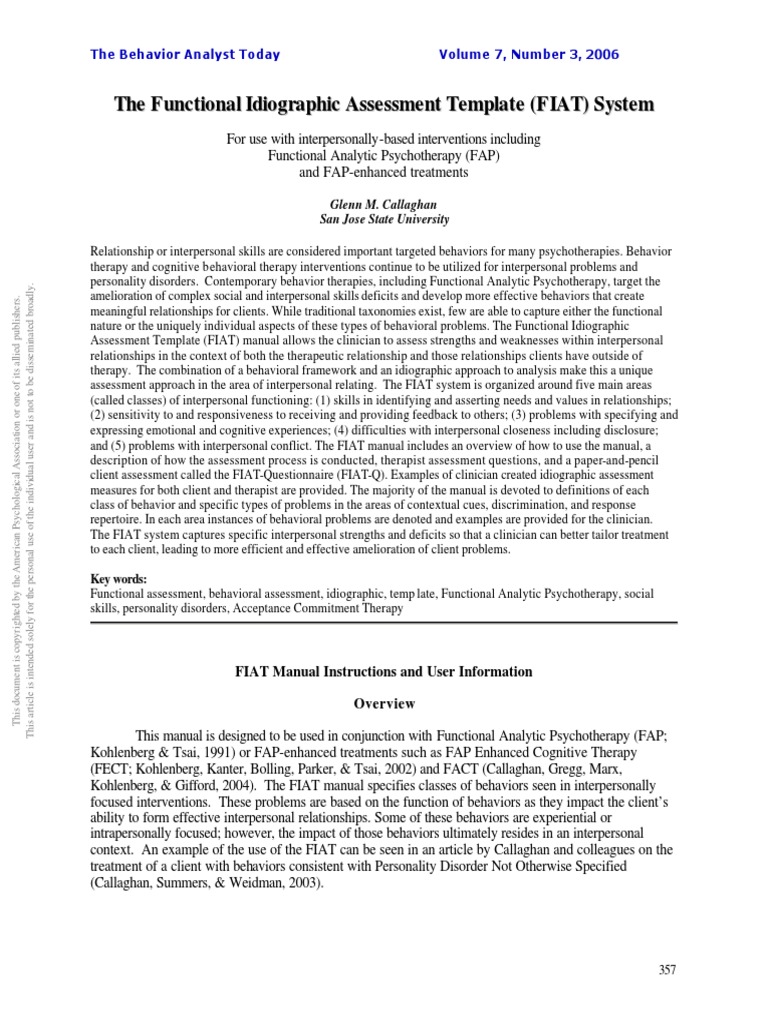 Callaghan (2006) - The FIAT System | PDF | Psychotherapy | Behaviour ...