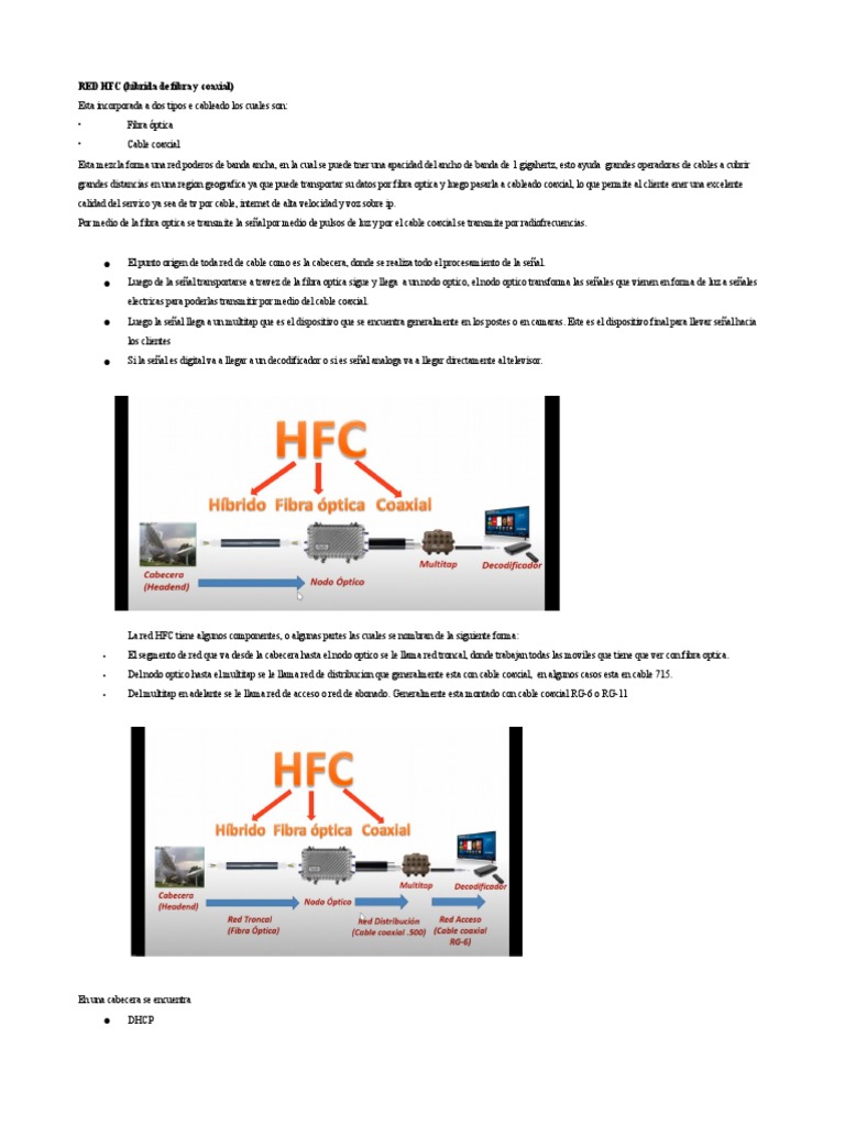 Redes HFC | PDF | Televisión por cable | Cable coaxial