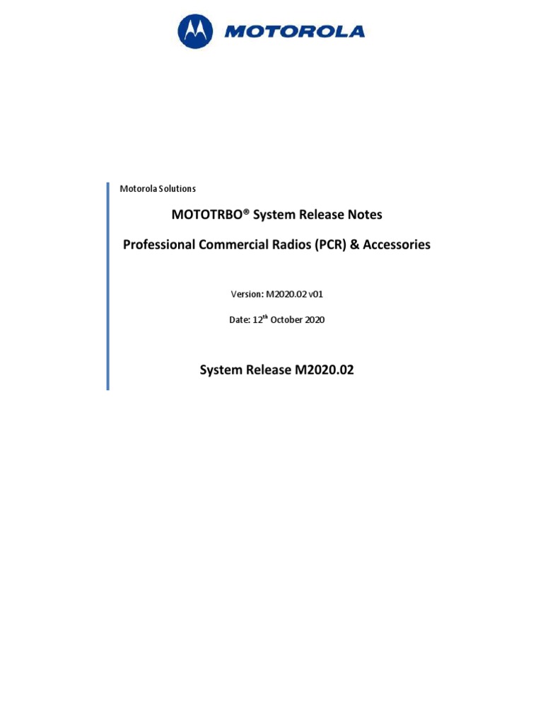 MOTOTRBO® System Release Notes Professional Commercial Radios (PCR ...