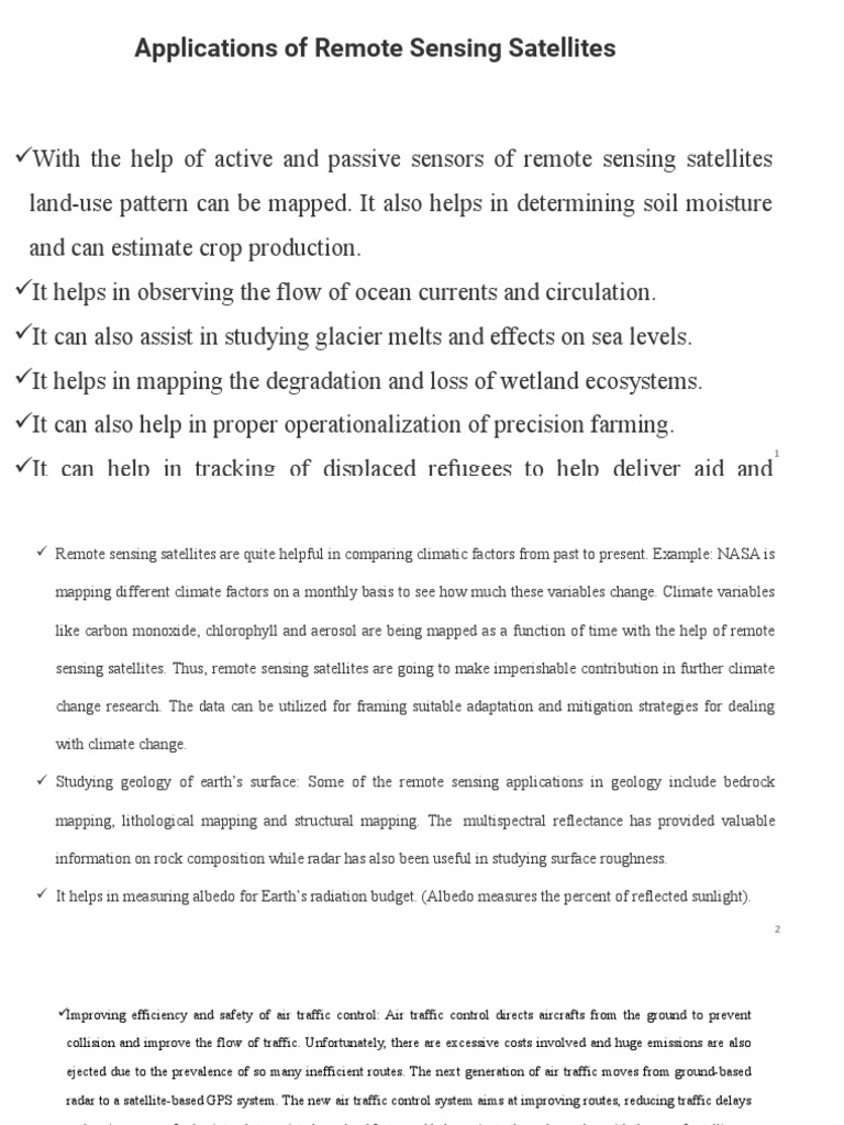 Applications of Remote Sensing Satellites | PDF | Remote Sensing | Sea ...