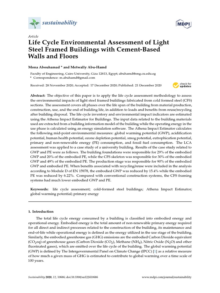 Sustainability 12 10686 | PDF | Life Cycle Assessment | Greenhouse Gas