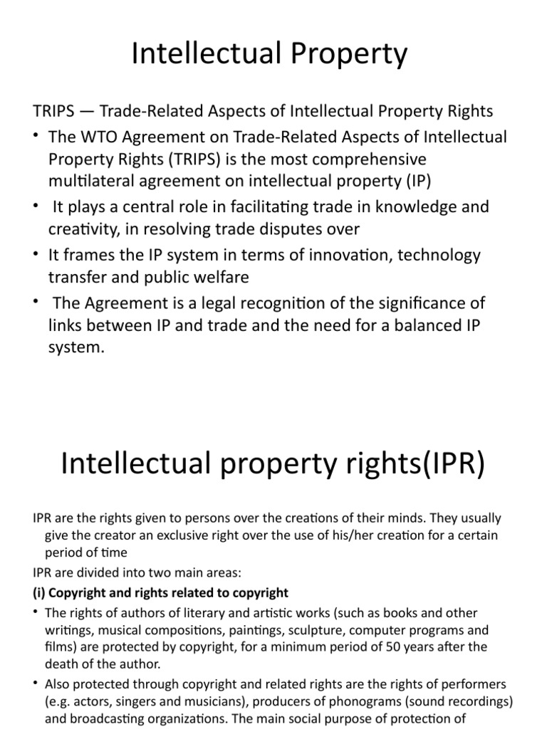 WTO's Role in Intellectual Property Rights | PDF | Intellectual ...