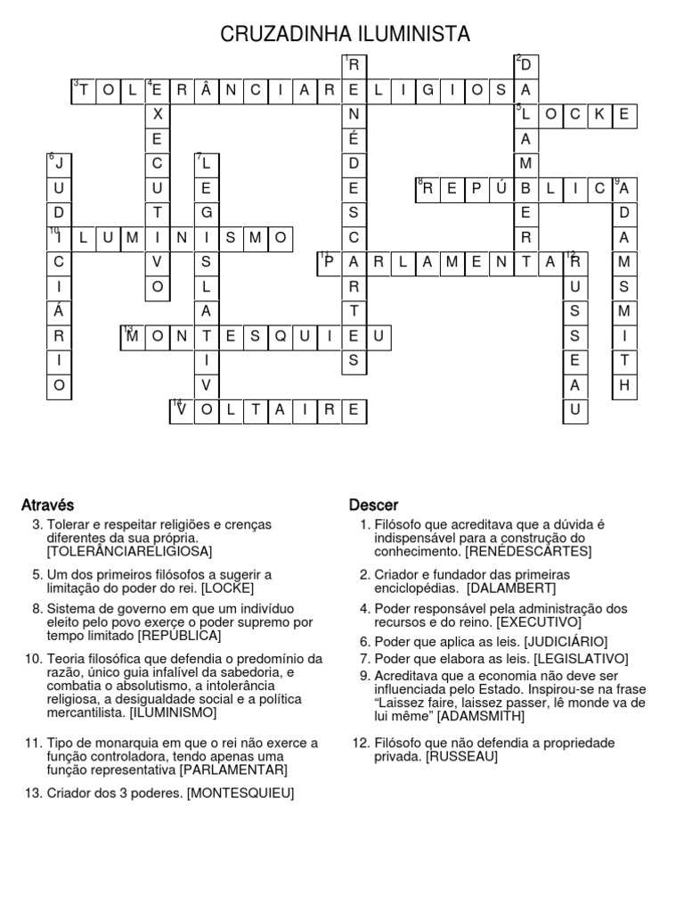 Cruzadinha do Iluminismo 8º Ano | PDF | Iluminismo | Monarquia