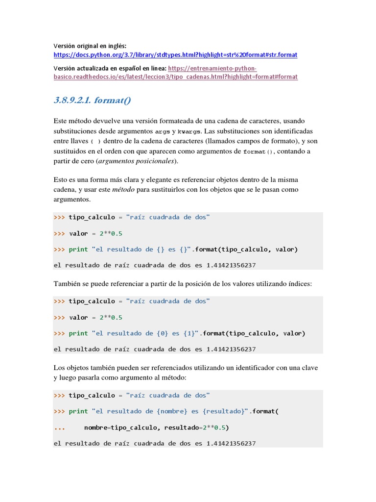 Format en Python 3 | PDF | Python (lenguaje de programación) | Raíz ...